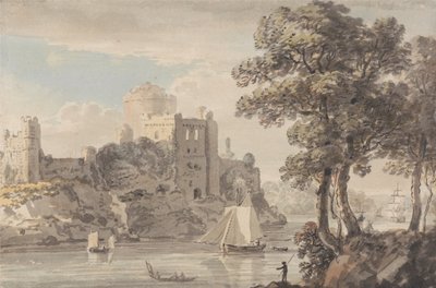 Eine Burg an einem Fluss von Paul Sandby